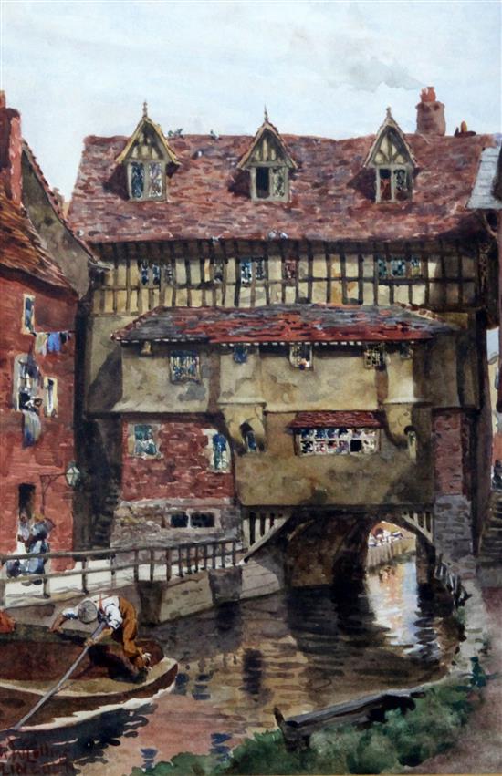 William Wiehe Collins (1862-1951) The High Bridge, Lincoln, 10.5 x 7in.